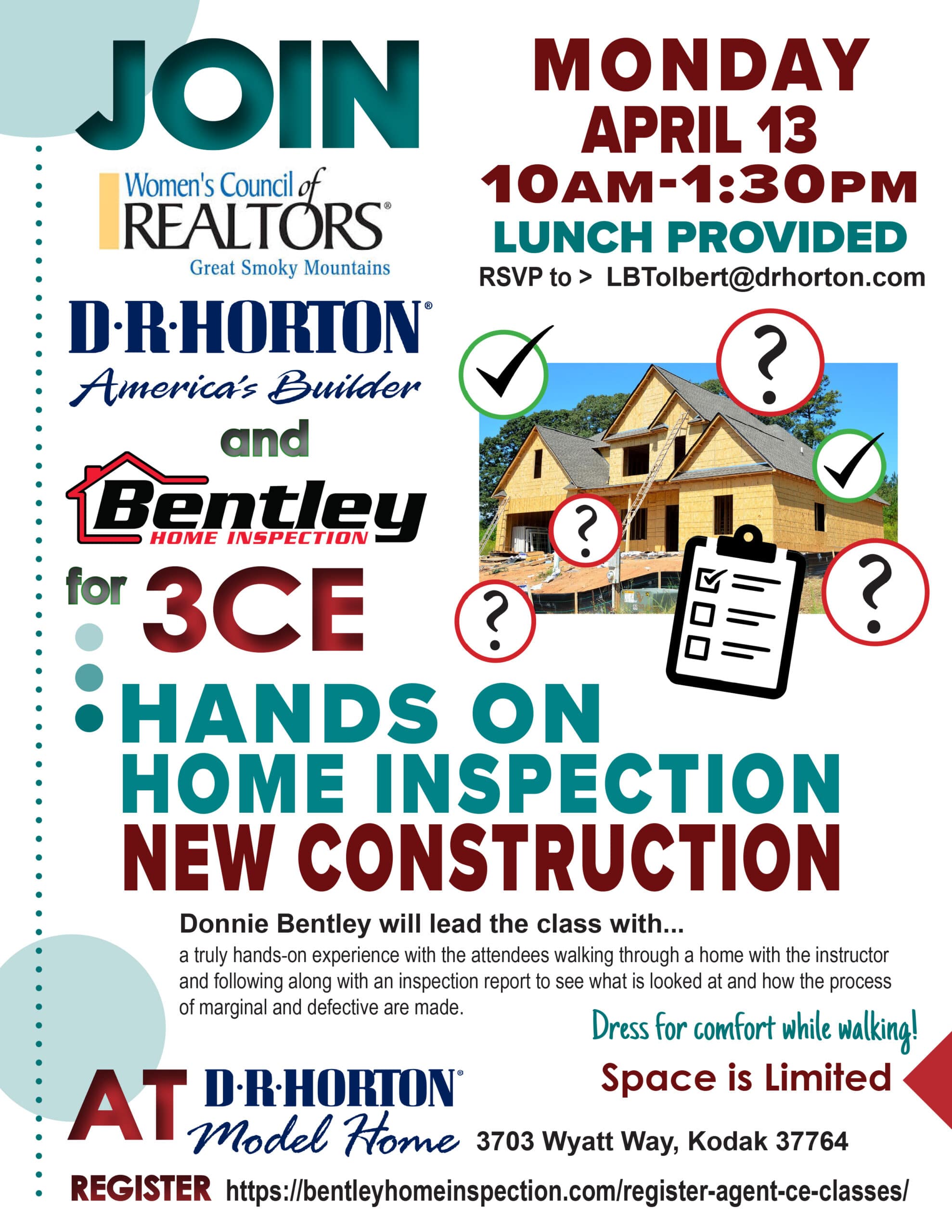 Flyer for an event on home inspection new construction.