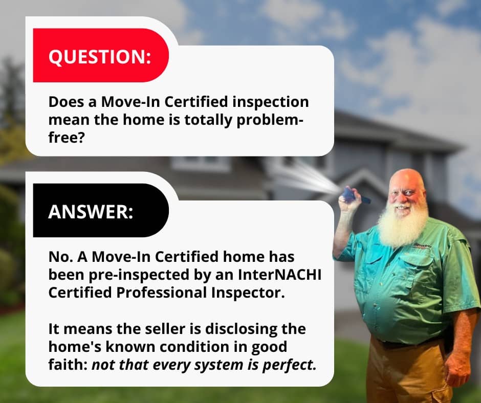 Move-In Certified inspection Q&A graphic showing what pre-inspected means for home sellers