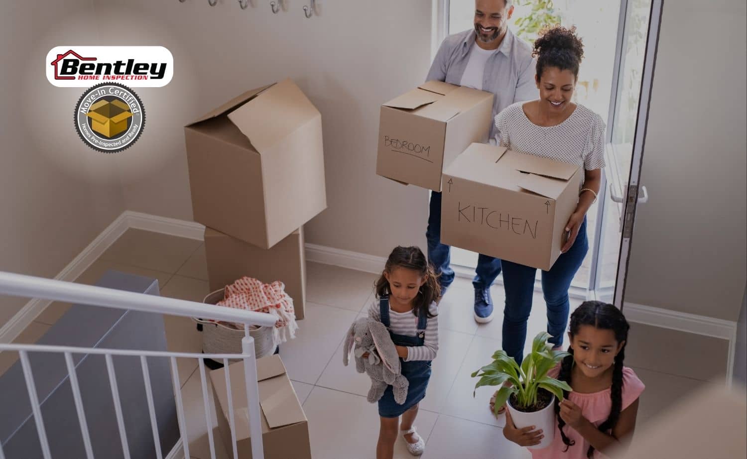 Family moving into a Move-In Certified home after a pre-listing inspection by Bentley Home Inspections